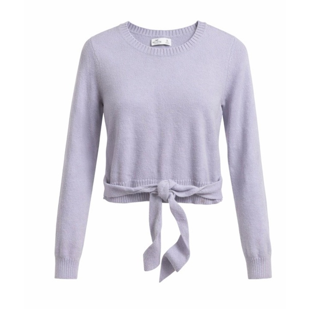 Hollister pastel Lavender Tie Front Crop Sweater Women XL Knit preppy Balletcore